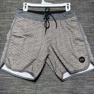 RVCA Board Shorts Men's Size 28 Gray AOP Pock et Quick Dry Swim
